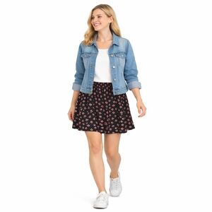 Brandy Melville Floral Mini Skirt Black Pink Roses Elastic Waist Made in Italy S